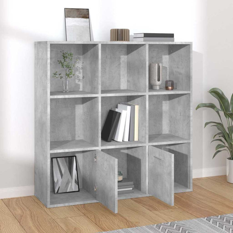 Bibliotecă, gri beton, 98x30x98 cm, lemn compozit