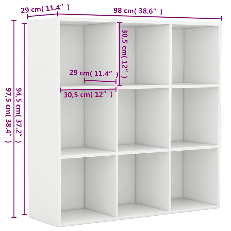 Bibliotecă, alb, 98x29x97,5 cm, lemn prelucrat