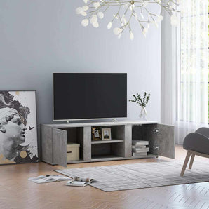Dulap TV, gri beton, 120x34x37 cm, lemn prelucrat