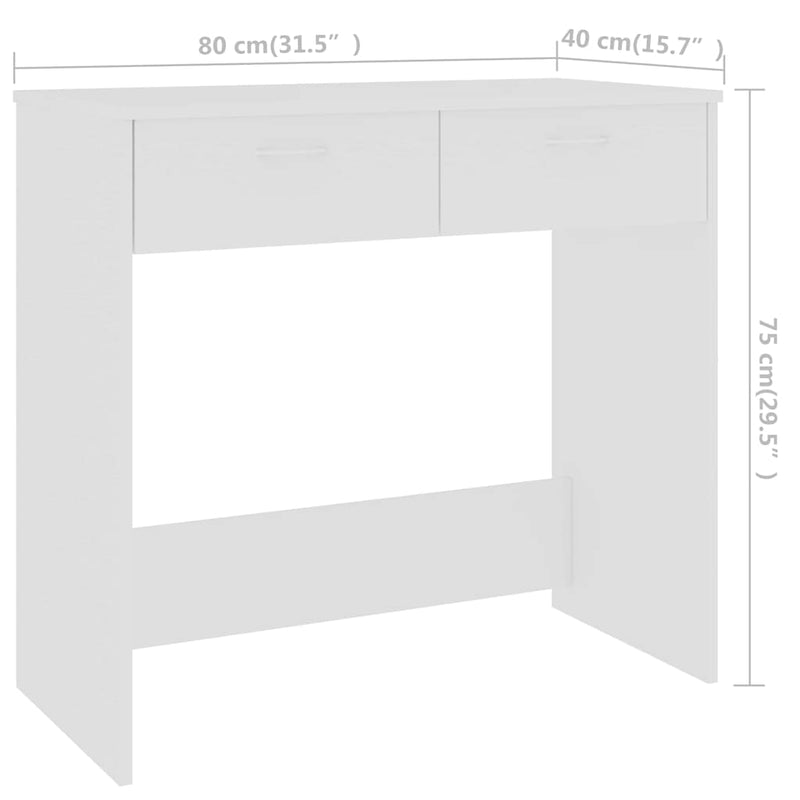 Birou, alb, 80x40x75 cm, lemn prelucrat