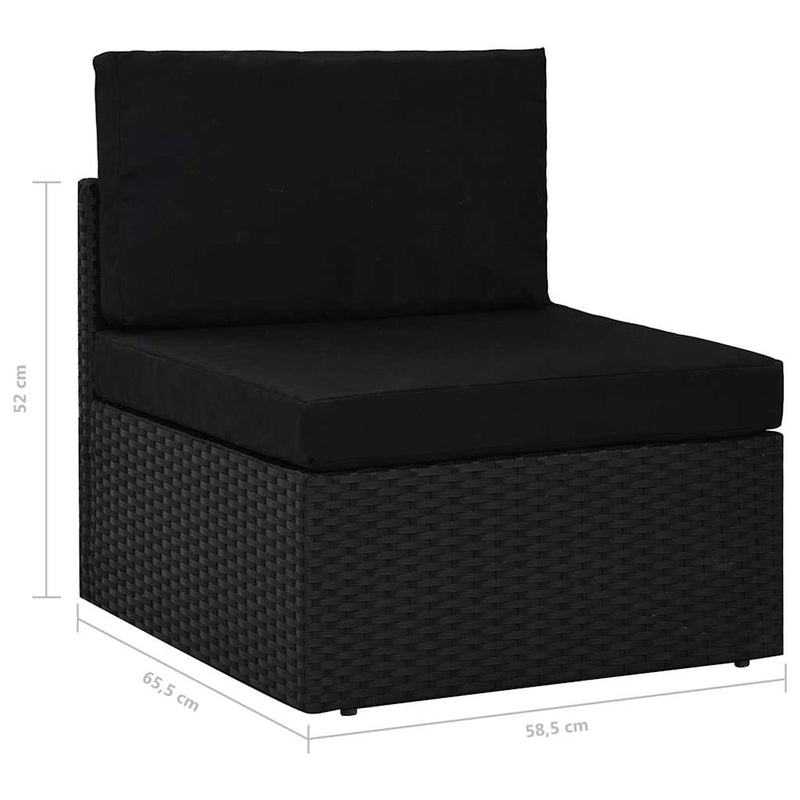 Canapea de mijloc modulară, negru, poliratan