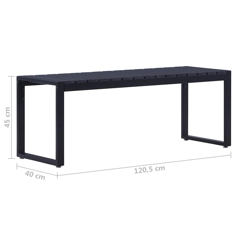 Bancă de grădină, negru, 120,5 cm, placă PS