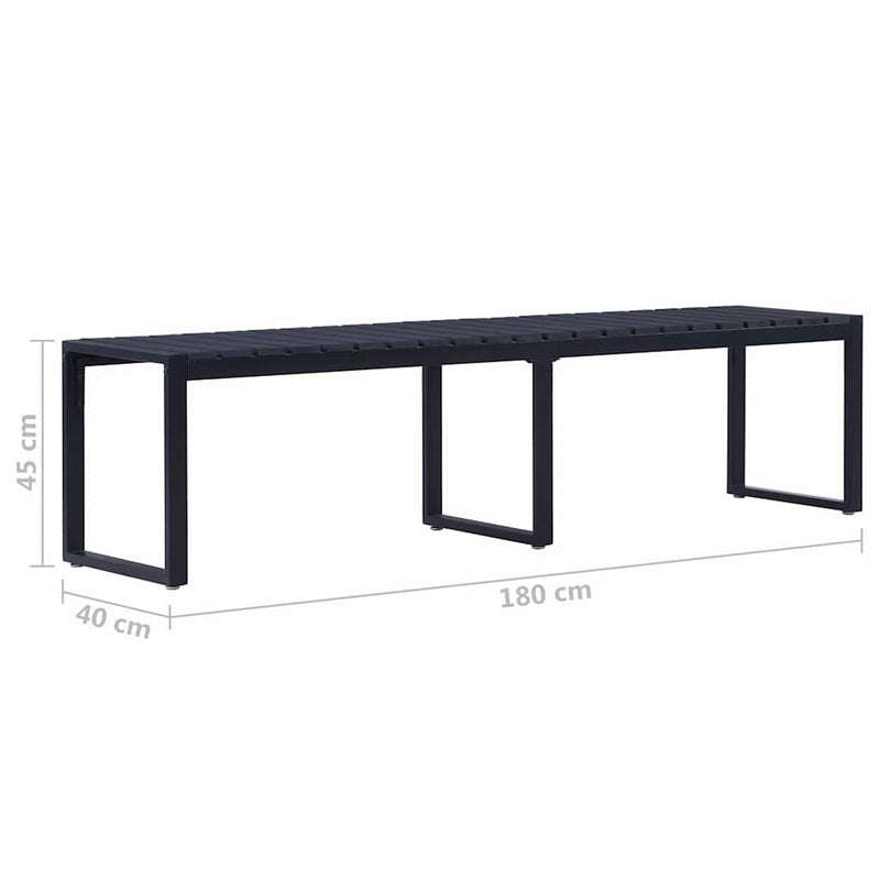 Bancă de grădină, negru, 180 cm, placă PS