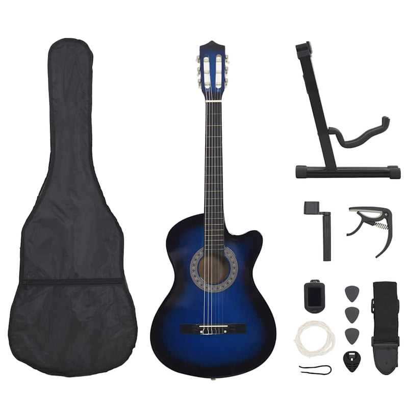 Set chitară clasică occidentală 12 piese 6 corzi albastru 38"