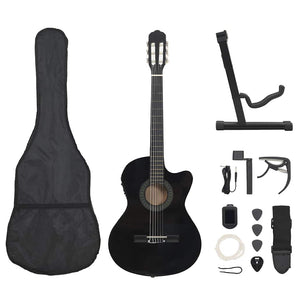 Set chitară acustică cu egalizator, 12 piese, 6 corzi, negru