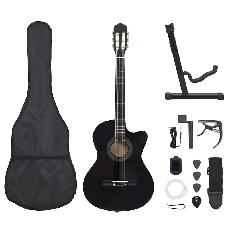 Set chitară acustică cu egalizator, 12 piese, 6 corzi, negru