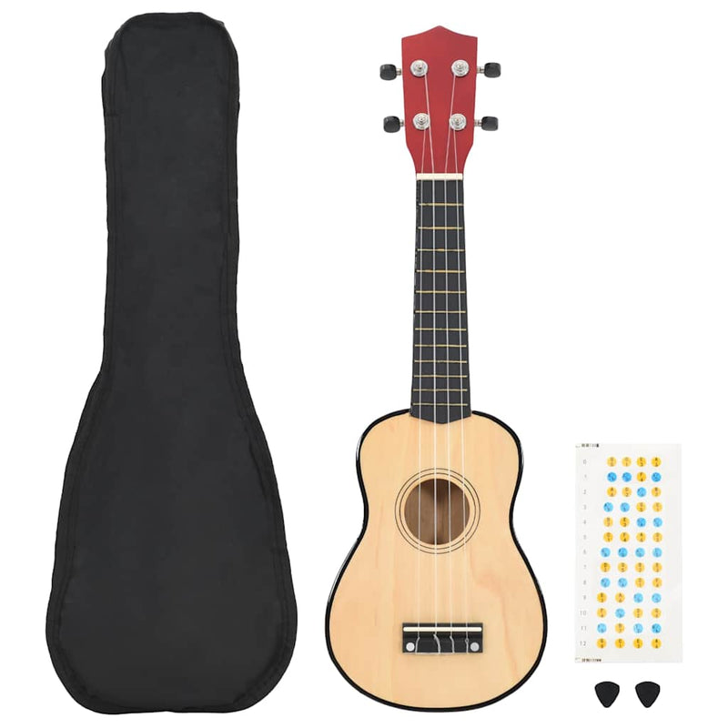 Set ukulele soprano, cu husă, pentru copii, natural, 21"