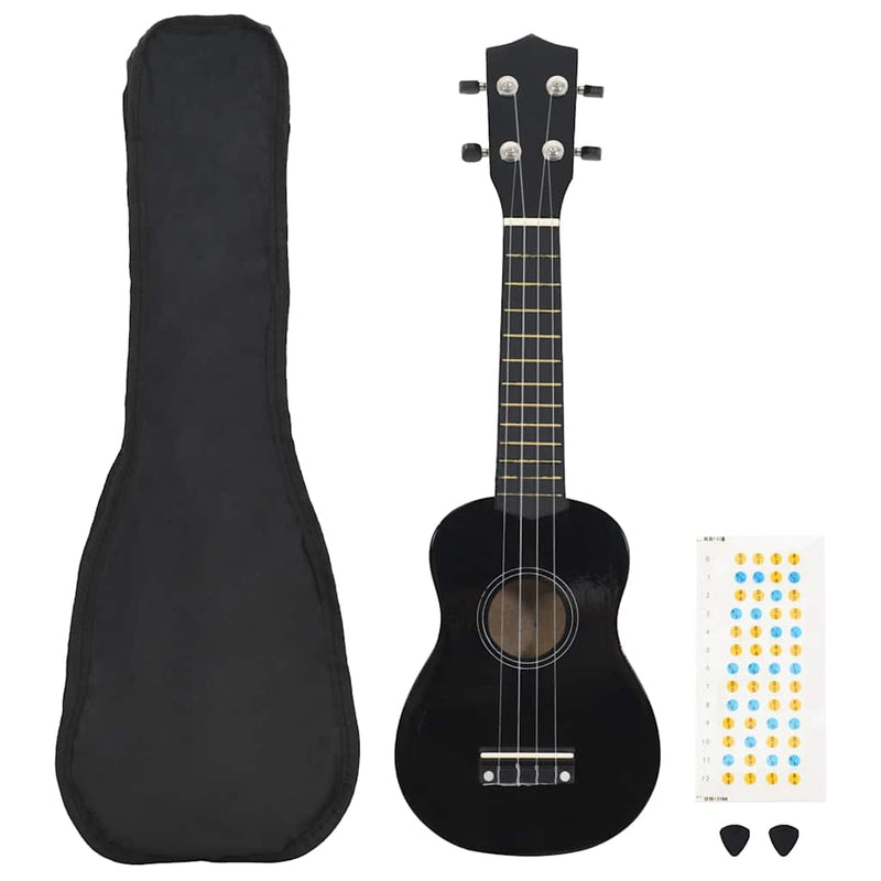 Set ukulele soprano, cu husă, pentru copii, negru, 21"