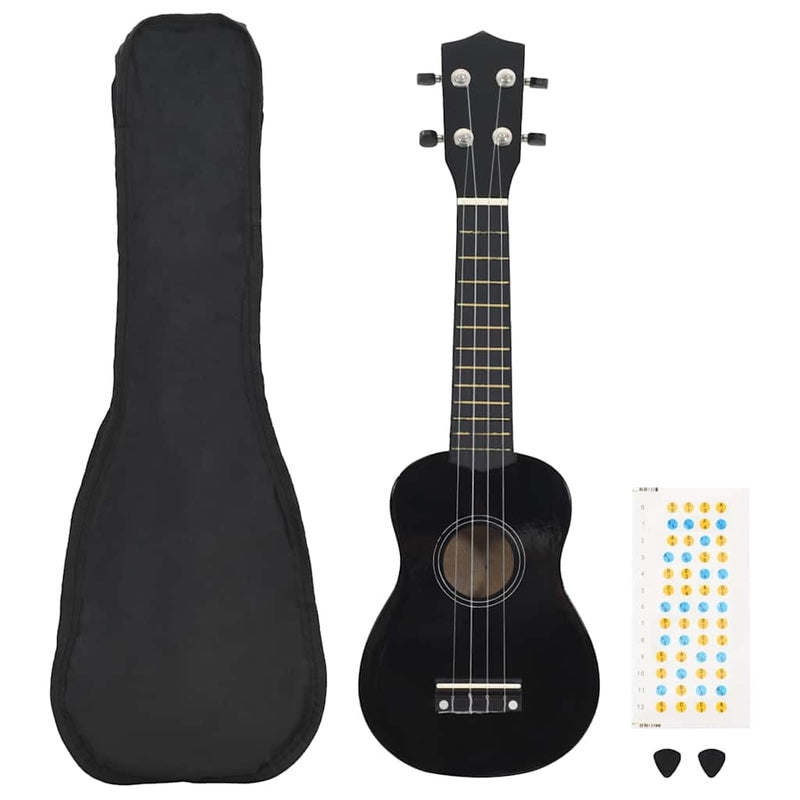 Set ukulele Soprano pentru copii, cu husă, negru, 23"