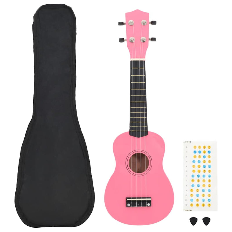 Set ukulele Soprano pentru copii, cu husă, roz, 23"