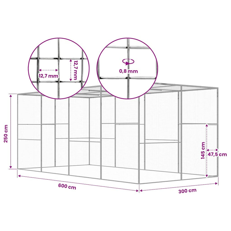 Cușcă pentru pisici, 6x3x2,5 m, oțel galvanizat
