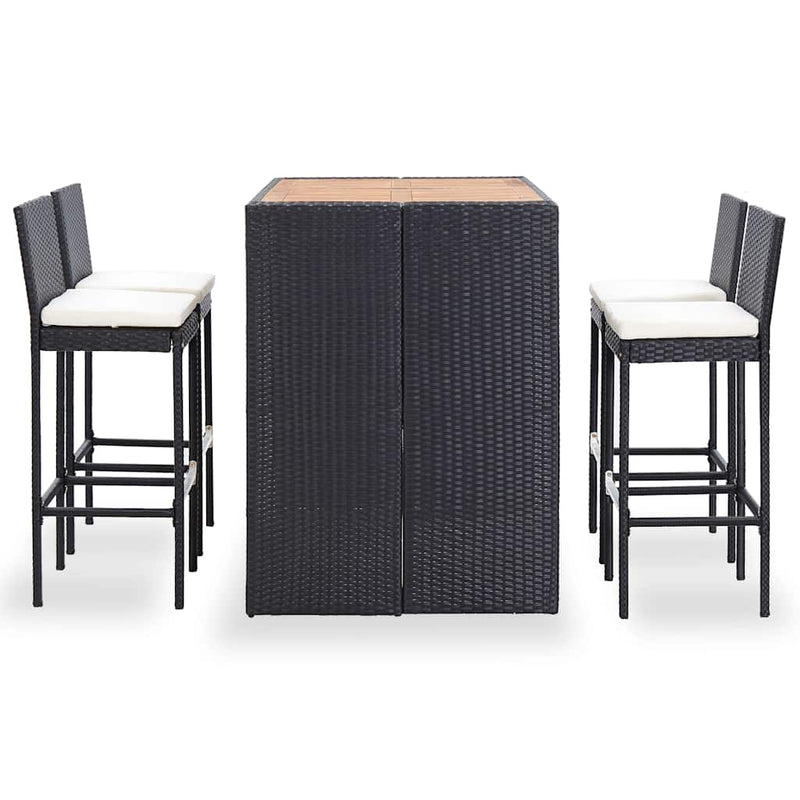 Set mobilier de exterior 5 piese, negru, poliratan, lemn acacia