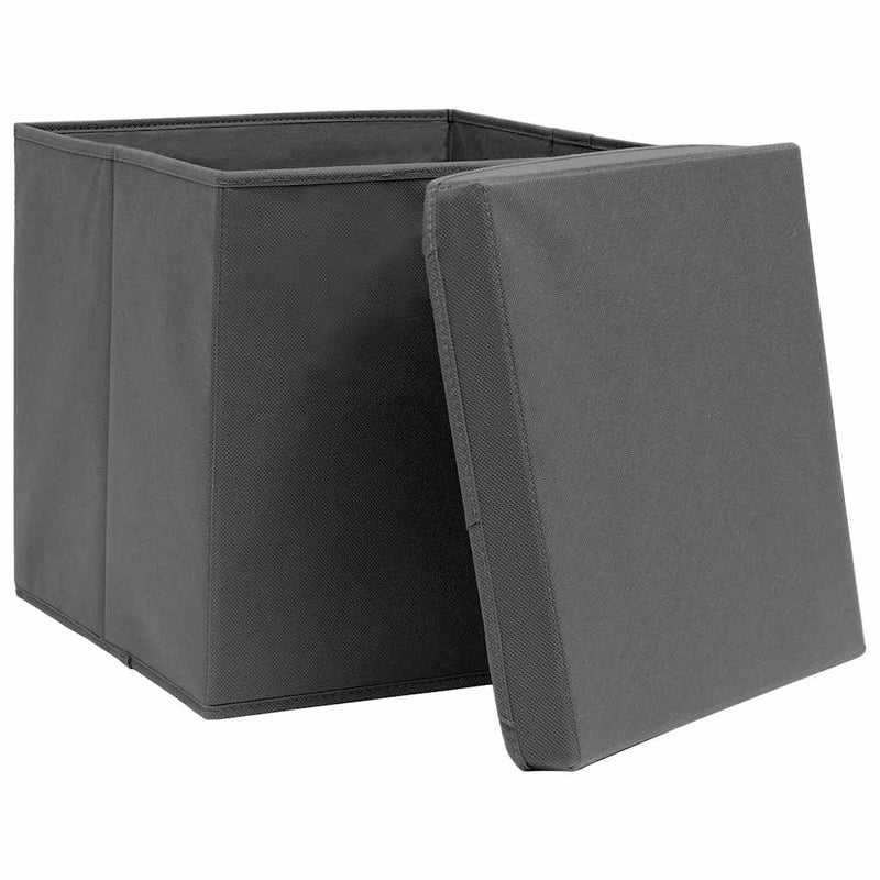 Cutii depozitare cu capace, 10 buc., gri, 32x32x32 cm, textil