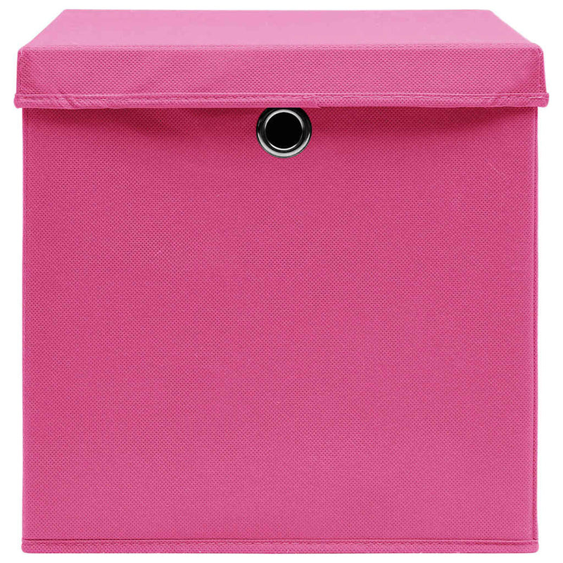 Cutii depozitare cu capace 4 buc. roz, 32x32x32 cm, textil