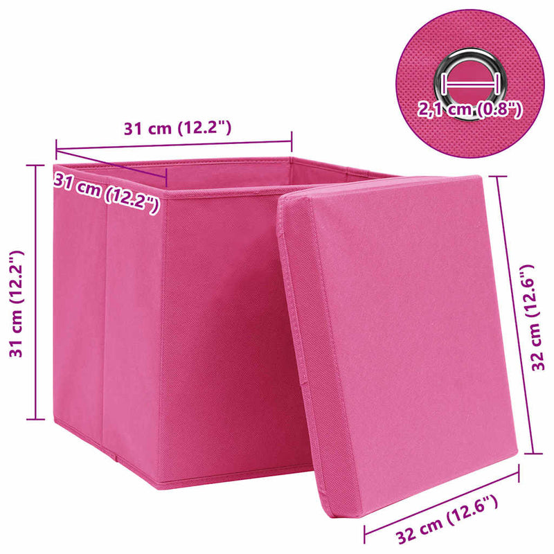 Cutii depozitare cu capace 4 buc. roz, 32x32x32 cm, textil