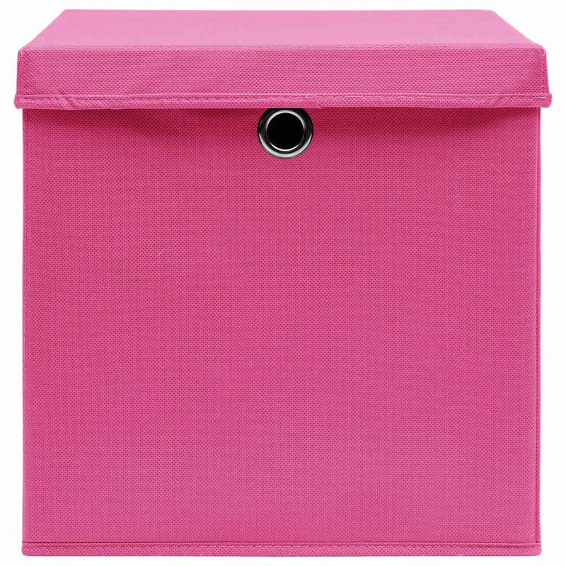 Cutii depozitare cu capace 10 buc. roz, 32x32x32 cm, textil