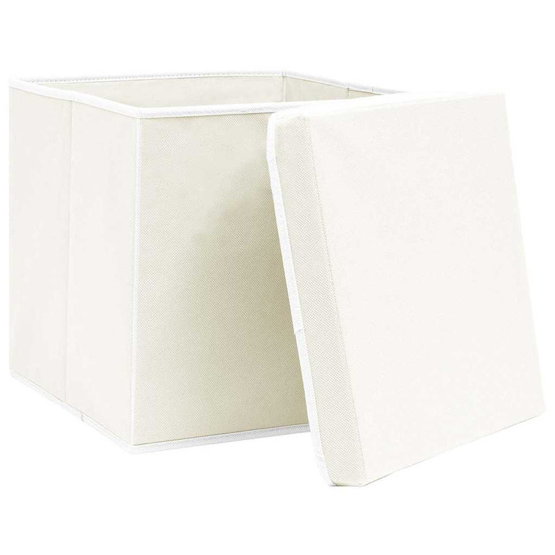 Cutii depozitare cu capace 4 buc. alb, 32x32x32 cm, textil