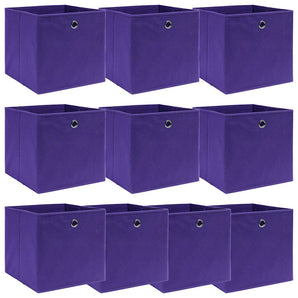 Cutii depozitare, 10 buc., violet, 32x32x32 cm, textil