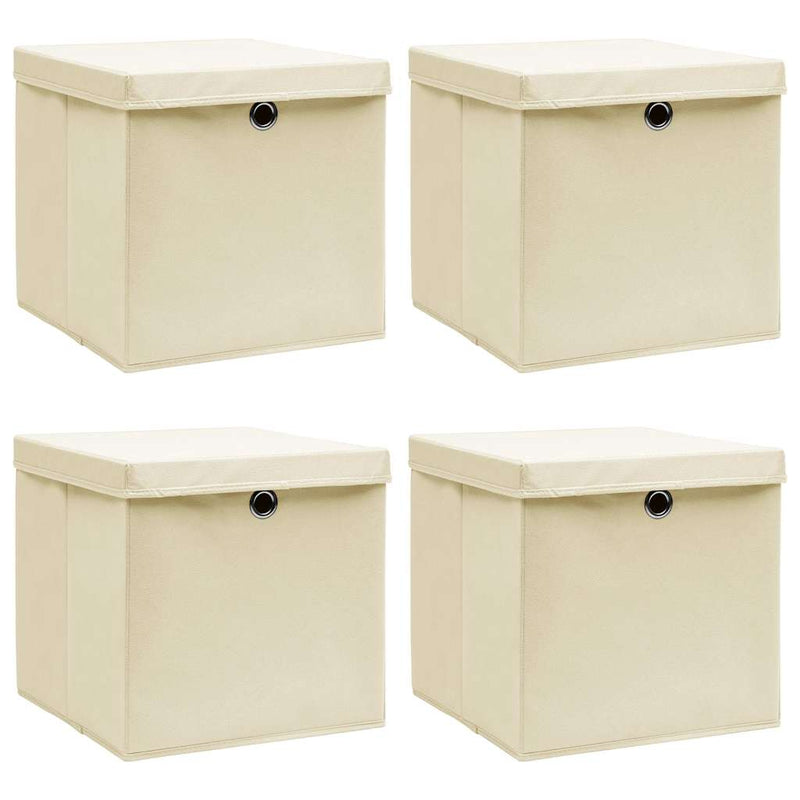 Cutii depozitare cu capace 4 buc. crem, 32x32x32 cm, textil