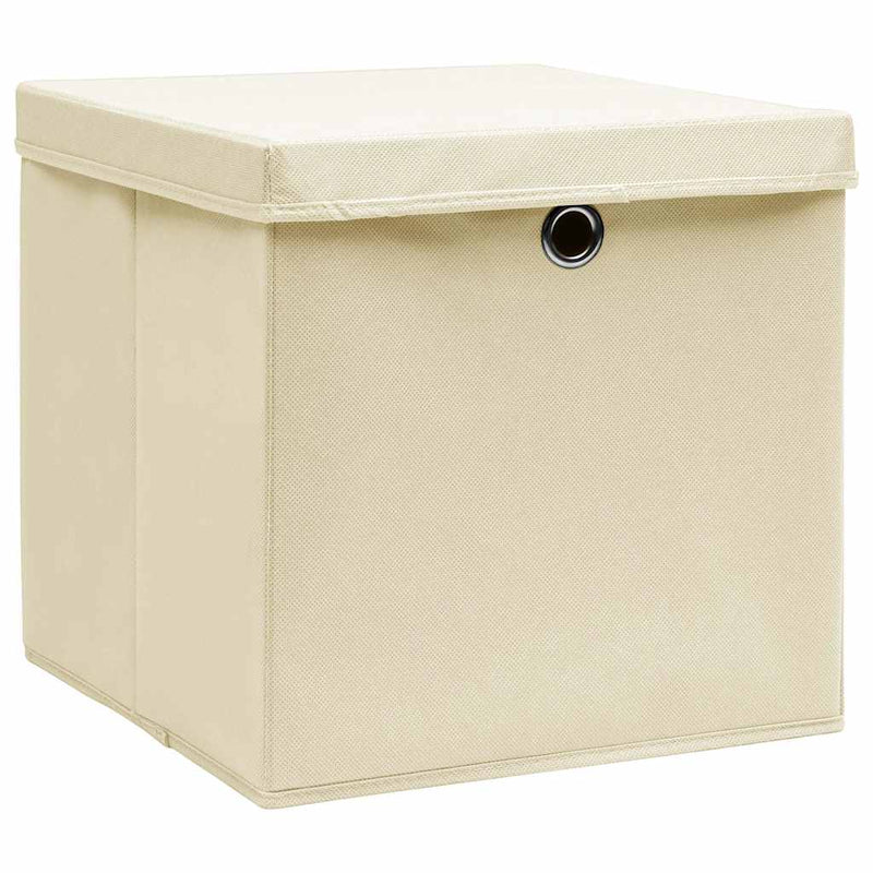 Cutii depozitare cu capace 4 buc. crem, 32x32x32 cm, textil