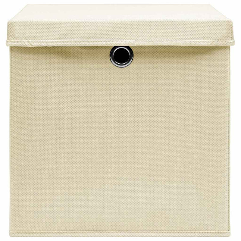 Cutii depozitare cu capace 10 buc. crem, 32x32x32 cm, textil