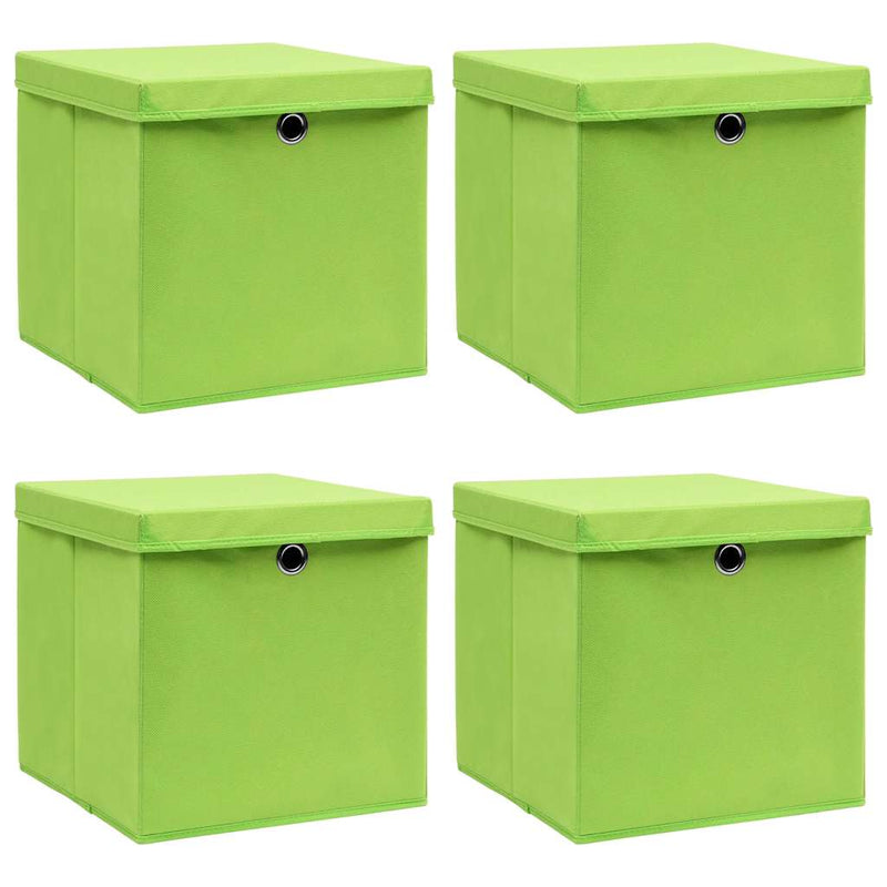 Cutii depozitare cu capace 4 buc. verde, 32x32x32 cm, textil