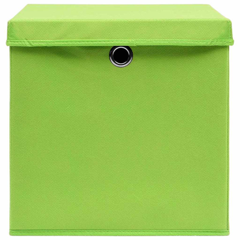Cutii depozitare cu capace 4 buc. verde, 32x32x32 cm, textil