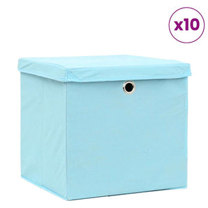 Cutii depozitare cu capace 10 buc. albastru 32x32x32 cm, textil