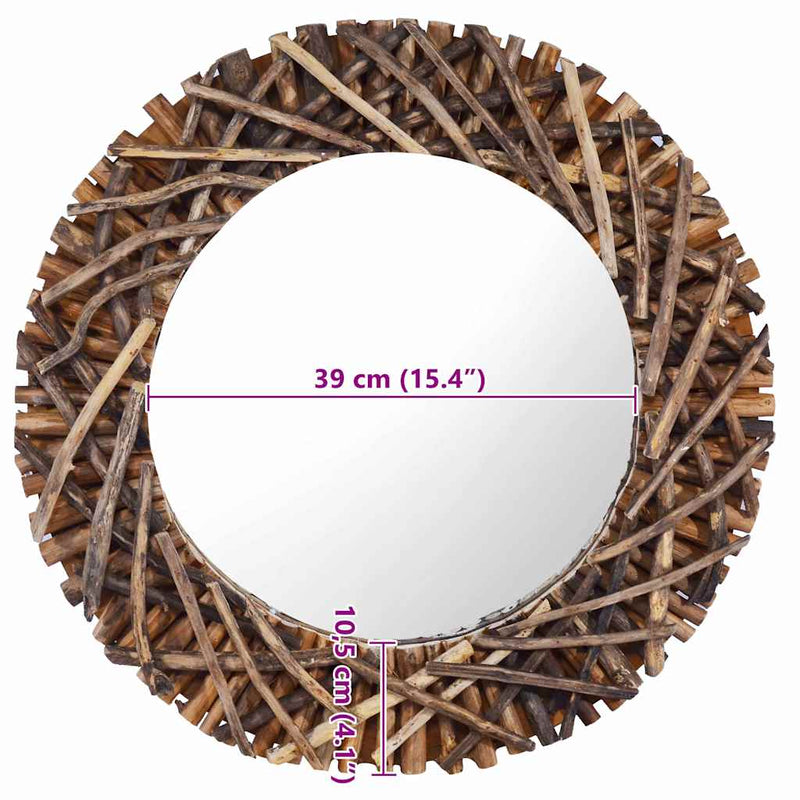 Oglindă de perete, 60 cm, tec, rotund