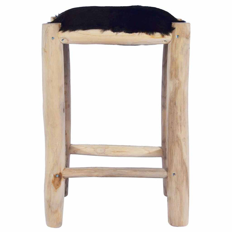 Taburet de bar, piele naturală și lemn masiv de tec