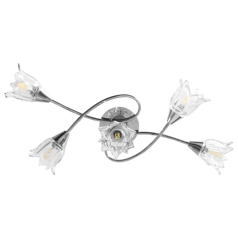 Lustră, abajururi din sticlă transparentă, 5 becuri E14, lalea