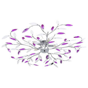 Lustră cu brațe tip frunze cristal acrilic violet 5 becuri E14