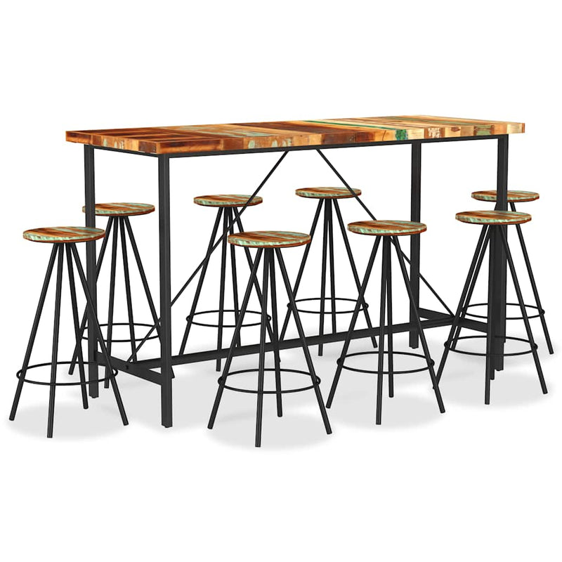 Set mobilier de bar, 9 piese, lemn masiv reciclat