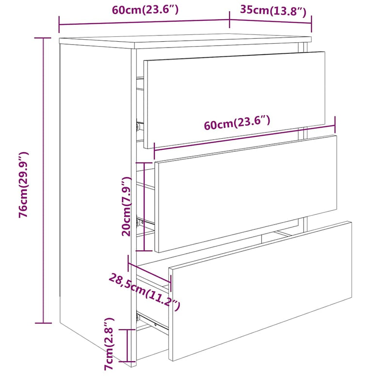 Dulap, alb, 60 x 35 x 76 cm, lemn prelucrat