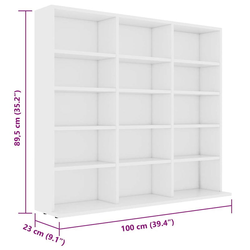 Dulap pentru CD-uri, alb, 100 x 23 x 89,5 cm, lemn prelucrat