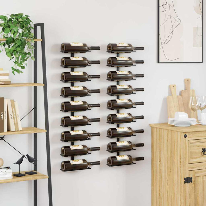 Suporturi sticle de vin de perete 18 sticle 2 buc. negru fier