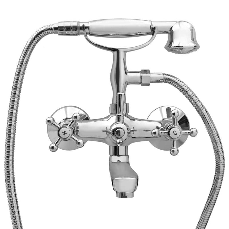 Baterie cadă cu 2 robinete + Deviator duș de mână Chrome Retro