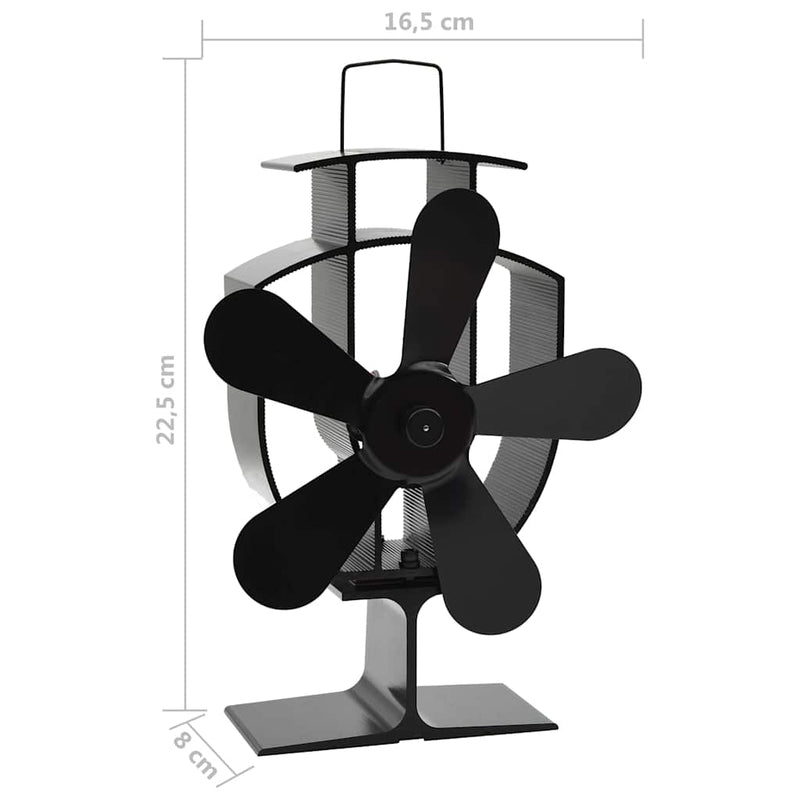 Ventilator de sobă cu alimentare termică, 5 palete, negru