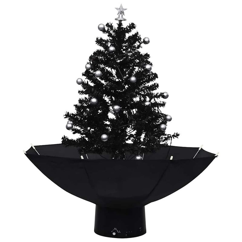 Brad de Crăciun cu ninsoare și bază umbrelă, negru, 75 cm, PVC