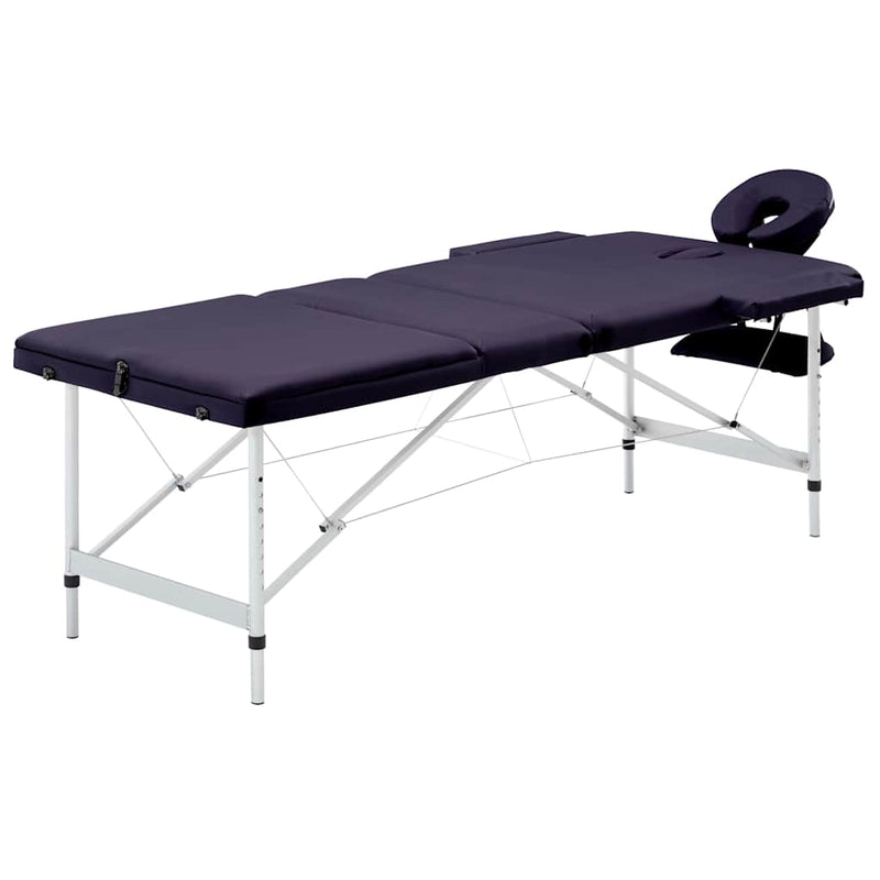 Masă de masaj pliabilă, 3 zone, violet, aluminiu
