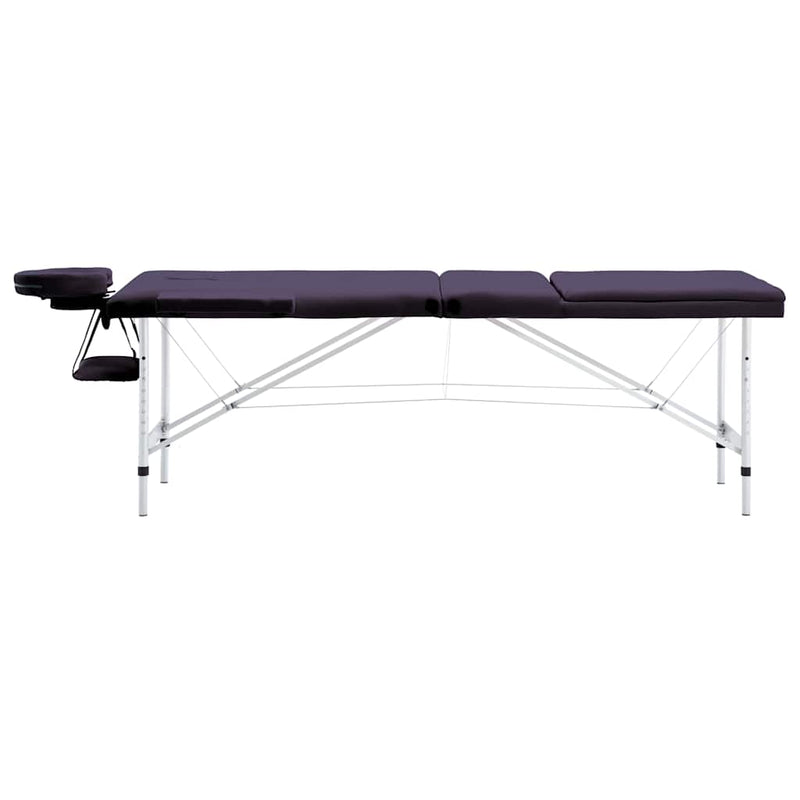 Masă de masaj pliabilă, 3 zone, violet, aluminiu
