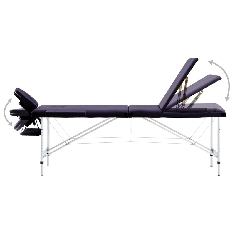 Masă de masaj pliabilă, 3 zone, violet, aluminiu