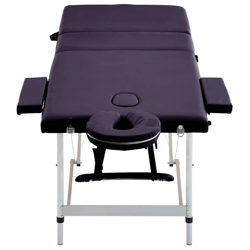 Masă de masaj pliabilă, 3 zone, violet, aluminiu