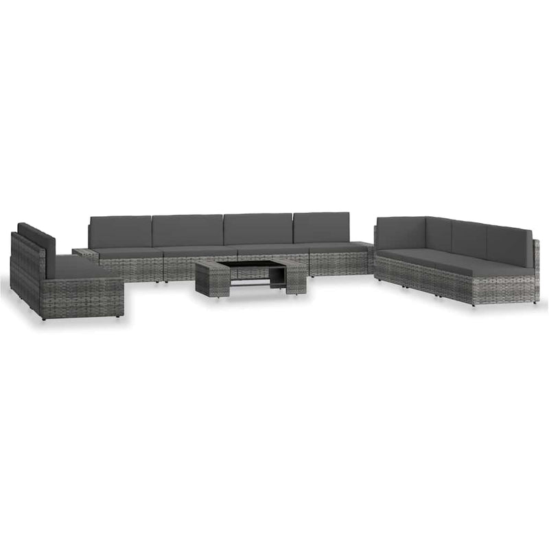 Set mobilier de grădină, 10 piese, gri, poliratan