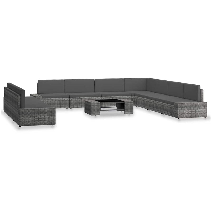 Set mobilier de grădină, 10 piese, gri, poliratan