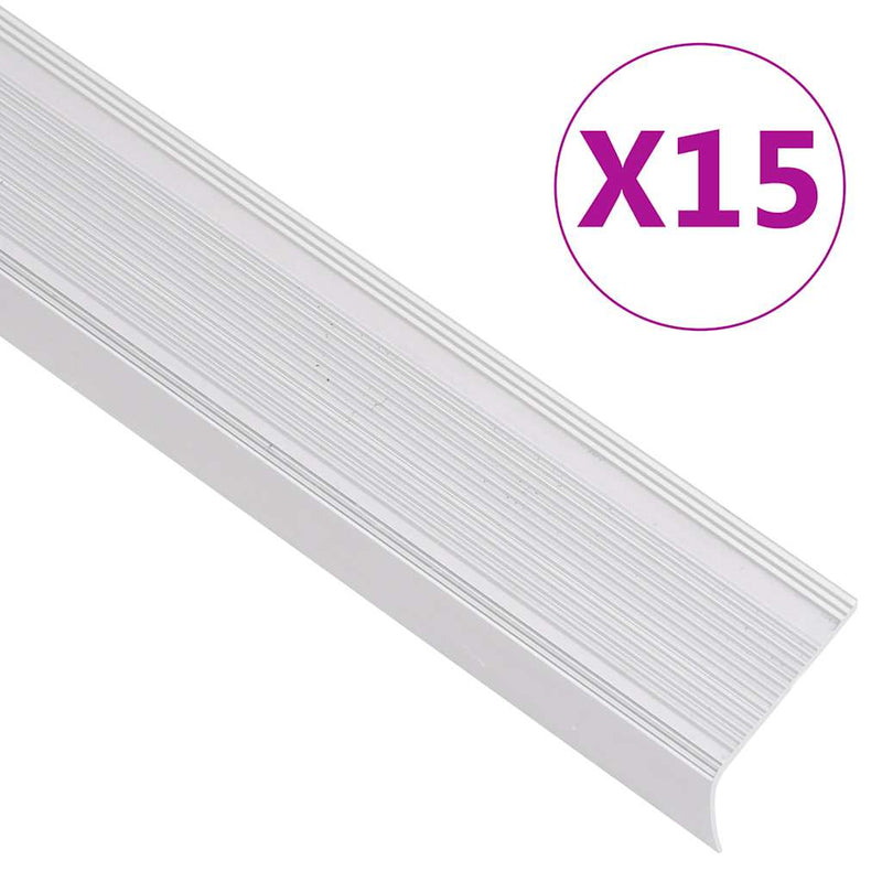Profile trepte formă L, 15 buc, argintiu, 100 cm, aluminiu