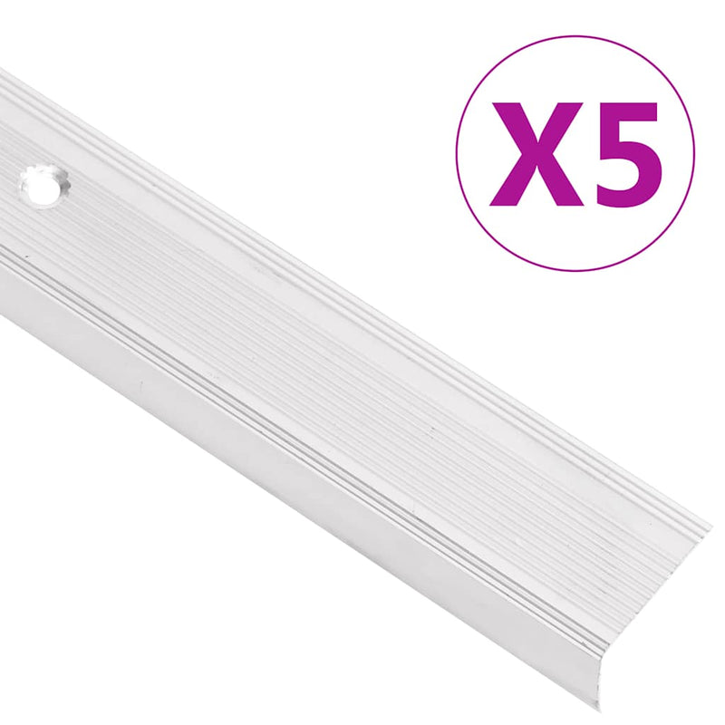 Profile trepte în formă de L, 5 buc, argintiu, 100 cm, aluminiu
