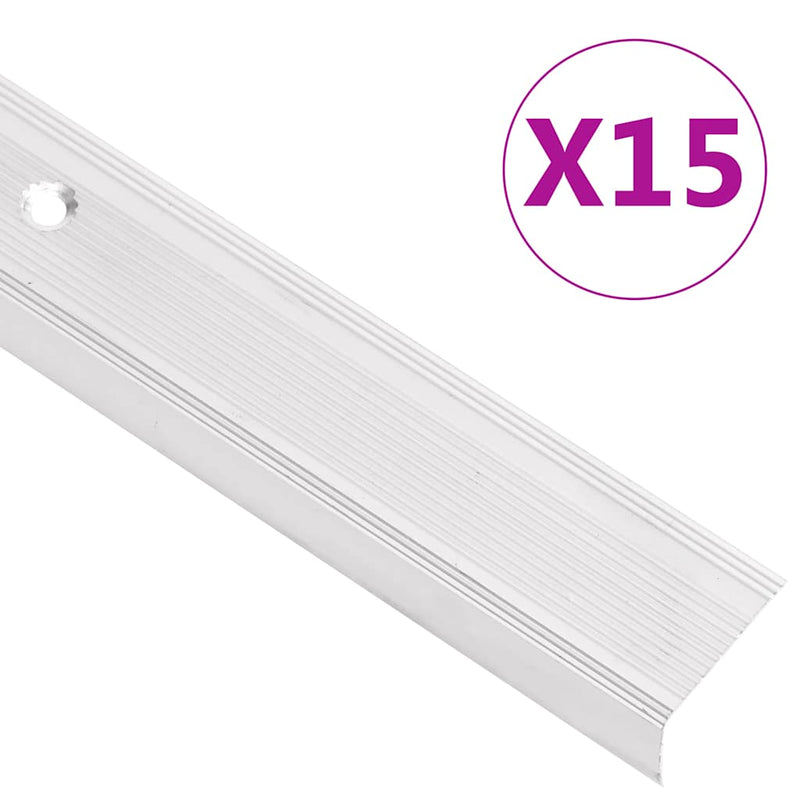 Profile trepte formă L, 15 buc, argintiu, 100 cm, aluminiu