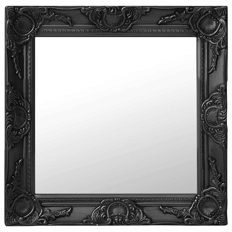 Oglindă de perete în stil baroc, negru, 50 x 50 cm