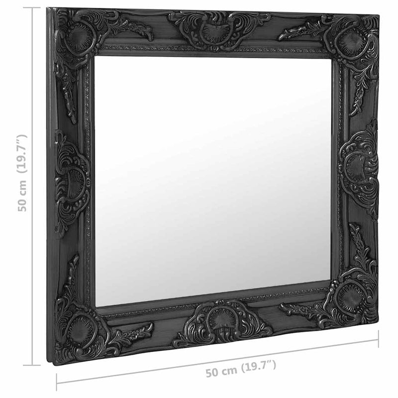 Oglindă de perete în stil baroc, negru, 50 x 50 cm